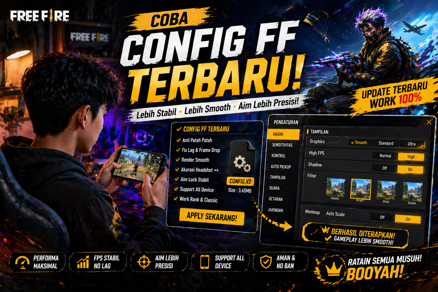 Config FF Terbaru 2026, Setting Free Fire Biar Lancar, Aim Akurat & Rank Naik