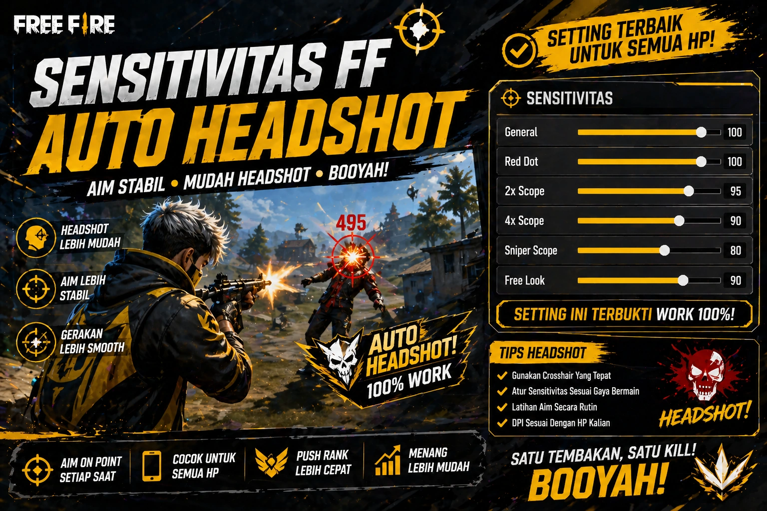 7 Sensitivitas FF Auto Headshot Terbaik 2026 Semua Senjata