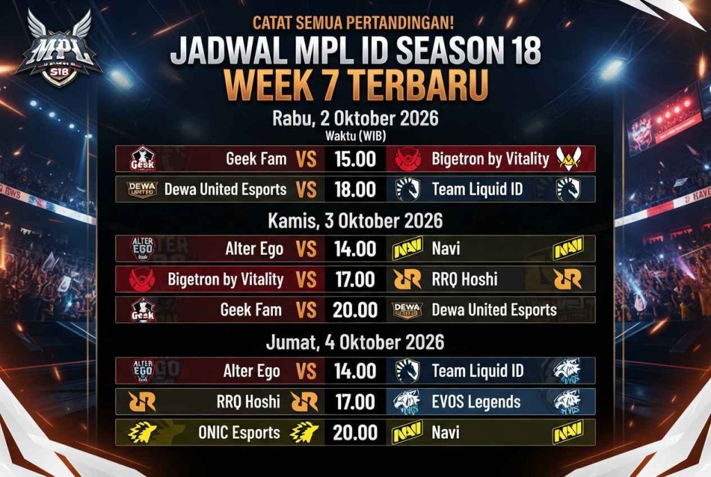 Jadwal MPL ID Season 18 Week 7 Terbaru, Catat Semua Pertandingan