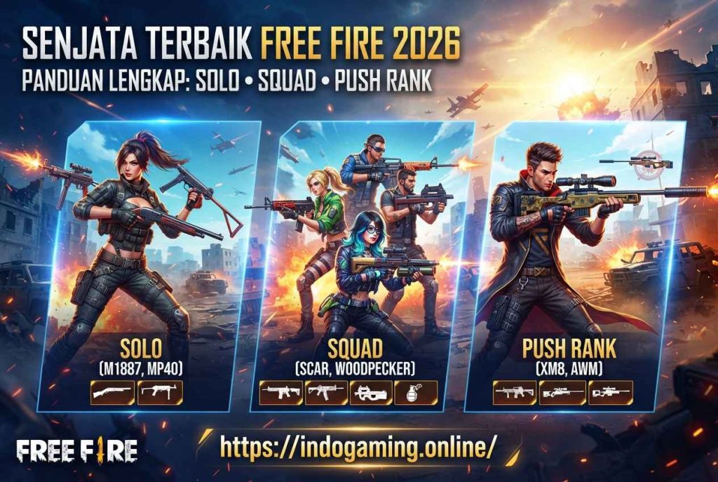 Senjata Terbaik Free Fire 2026 untuk Solo, Squad, dan Push Rank